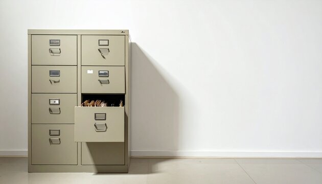 Filing cabinet holds folders, organization balances order and memory.