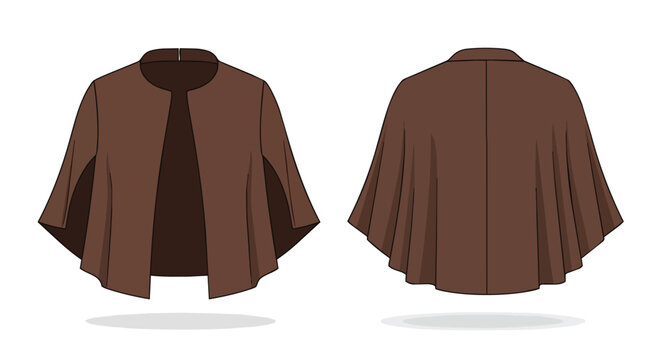 Brown Women's Crop Cape Jacket Technical Fashion Illustration Front and Back View