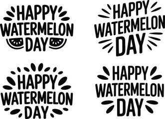 Obraz premium Happy watermelon day typography bundle, summer watermelon hand lettering vector collection