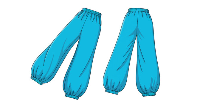 Blue Harem Pants with Elastic Waist and Cuffs Illustration, Comfortable Loose Balloon Trousers for Men or Women
