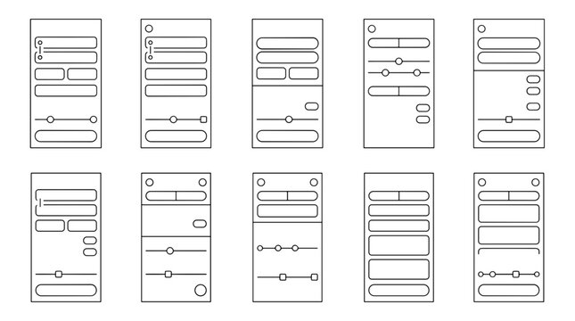 Collection of various wireframe mobile app interface screens