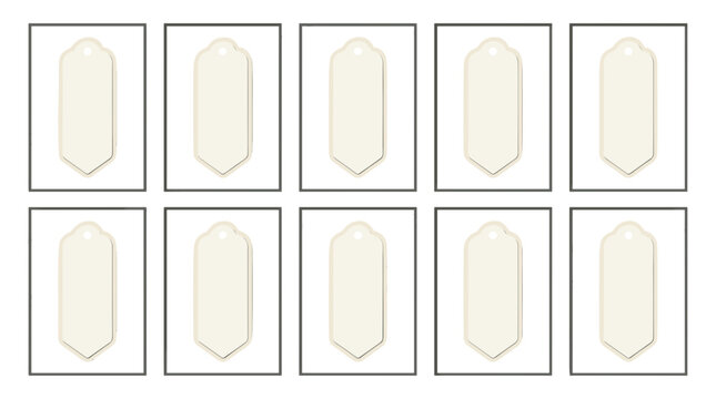 Collection of blank tags with string loops for labeling or packaging