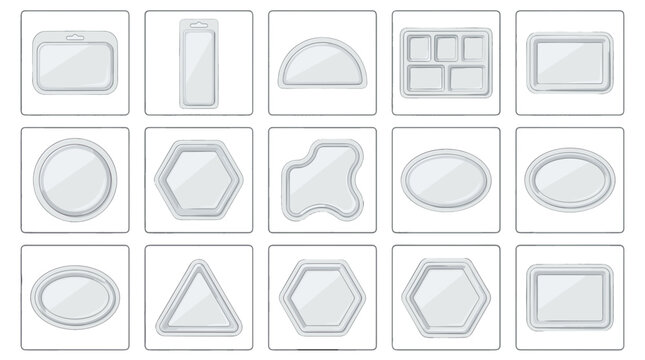 Set of various empty picture frames in different shapes and sizes