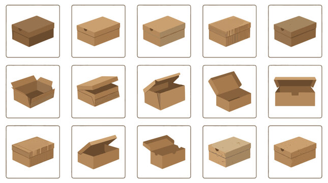 Collection of various cardboard boxes in different shapes and sizes