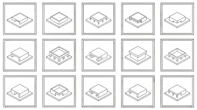 Set of isometric 3d icons representing various architectural structures