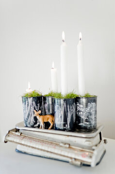 Upcycling of preserve cans as Advent wreath