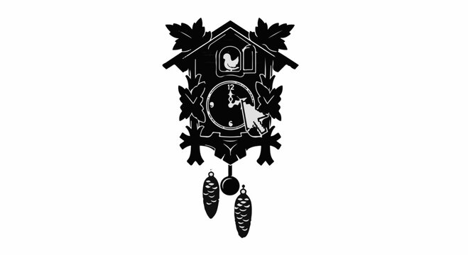 Classic cuckoo clock silhouette with pendulum and bird emerging from window