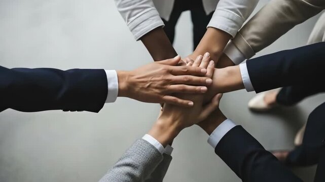 United hands symbolizing teamwork and collaboration in a professional setting