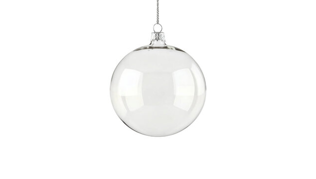 Clear glass bauble ornament hanging from a silver string for holiday decoration design elements presented on transparent background