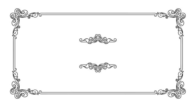 Ornate black and white decorative frame features intricate scrolls and floral patterns to create a vintage or classic border for text.