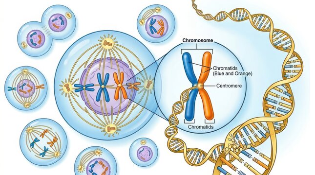 Mitosis cell division illustration chromosome structure replication and stages