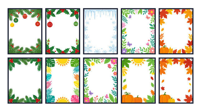 Collection of colorful holiday and seasonal decorative frames