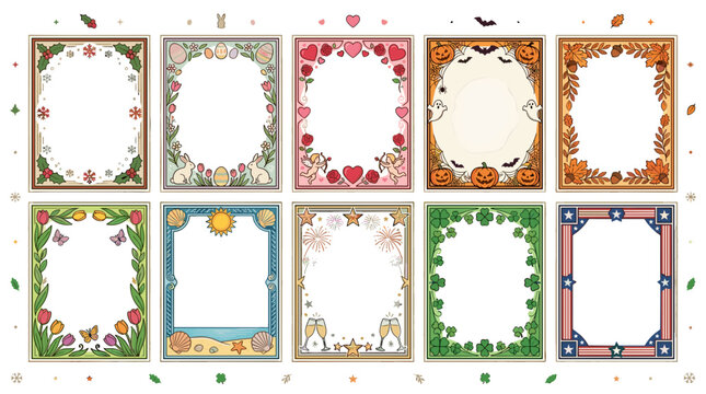 Set of decorative floral and ornate frames for invitations or cards