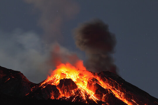 Italy, Sicily, Lava flow from stromboli volcano
