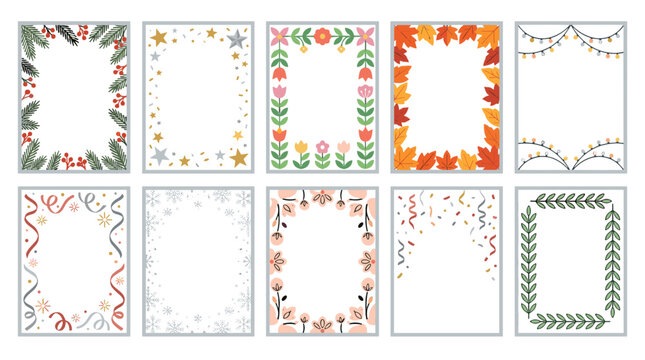 Collection of decorative holiday and seasonal frame borders for design