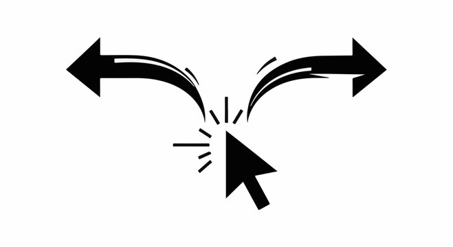 Cursor clicking and splitting into two diverging paths, symbolizing choice and decision making.