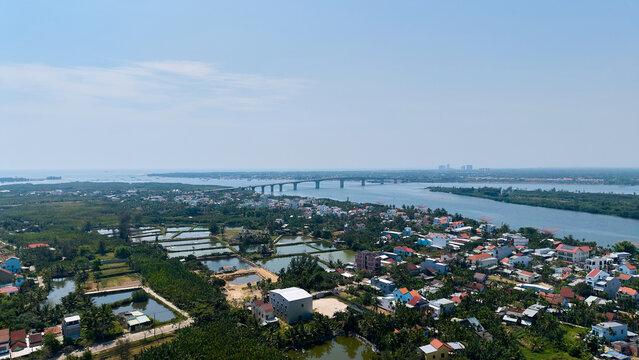 Aerial river and bridge view in Hoi An, Vietnam