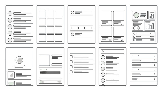 Collection of user interface design elements and mobile app screens