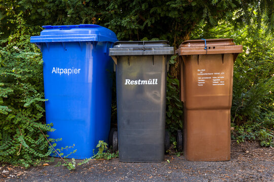 Three different dustbins for waste separation