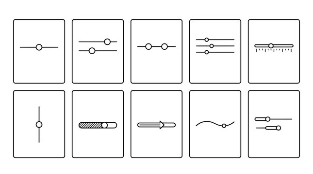 Set of musical sound control icons and sliders for audio editing