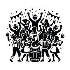 Fototapeta premium Oktoberfest celebration silhouette vector with people dancing music.