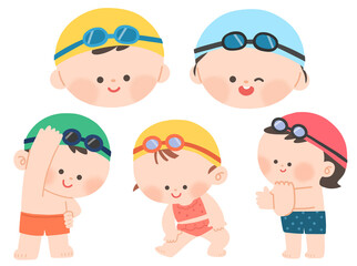 Fototapeta premium Cute children wearing swimming goggles and enjoying swimming activities in a summer pool scene