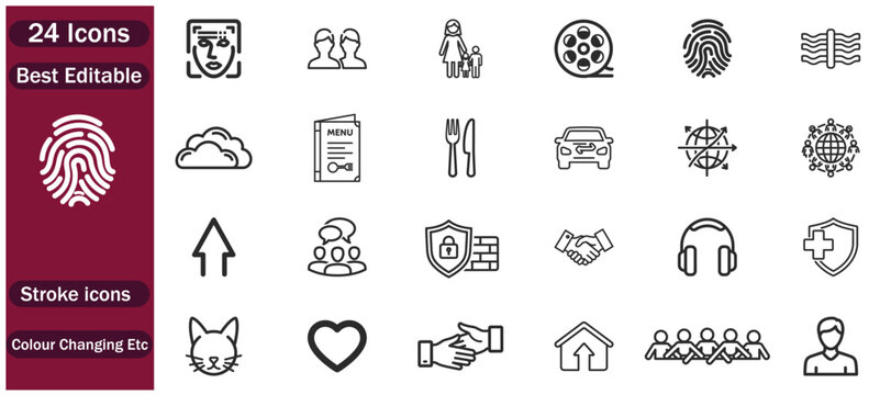 Human Resources and Employee Management Line Icons Set Featuring Recruitment Teamwork Workforce Leadership Career Development Workplace Communication and Business Organization Symbols