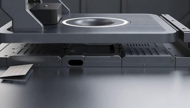 Close-up of a futuristic drone landing pad with integrated logistics cradle for automated delivery