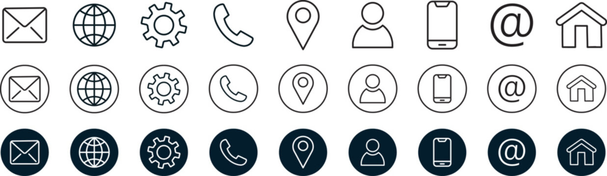 Contact us and social media line icons in a premium set, featuring high-quality network connection and customer support