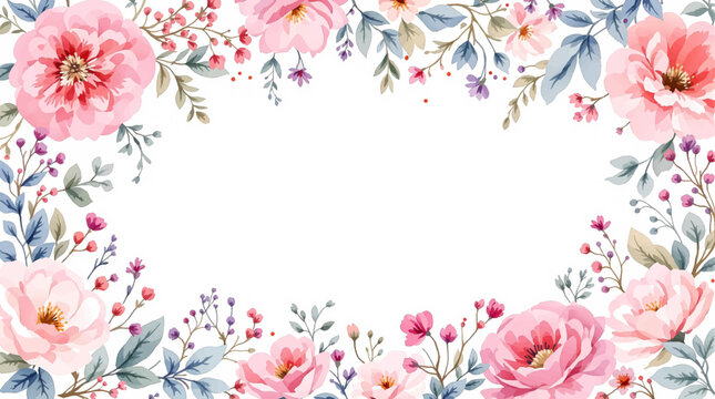 Blooming Watercolor Flowers Framing a Soft Background