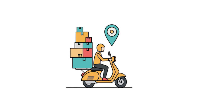 Man Riding Yellow Delivery Scooter.