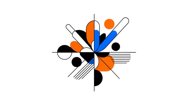 Geometric shapes in orange blue.