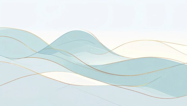 Elegant abstract background with flowing translucent blue and light waves accented by subtle golden lines and smooth gradients creating a modern and serene design.