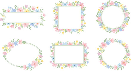 Vector illustration of pastel floral frames in various shapes representing decorative, celebration, and lifestyle themes © Creative Stoker