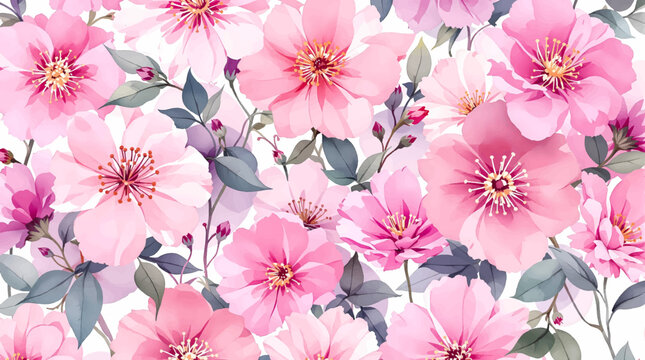 Blooming Petals Surrounding a Soft White Watercolor Background Gracefully