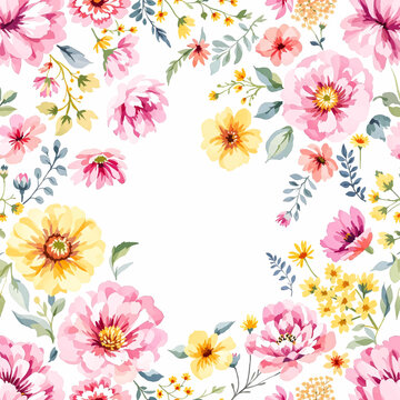 Delicate Watercolor Flowers Blooming Softly Across a Dreamy Garden