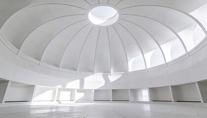 Fototapeta premium Showing vast white rotunda filling gallery interior, with central oculus and ribbed ceiling