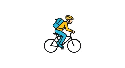 Fototapeta premium Person cycling with a blue backpack for delivery