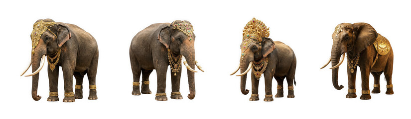 Fototapeta premium Ornate african elephant with decorative gold floral patterns and large isolated on transparent background