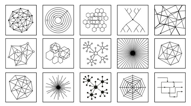 Collection of geometric and mathematical pattern illustrations