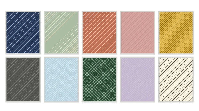 Collection of colorful striped fabric swatches in various shades and textures