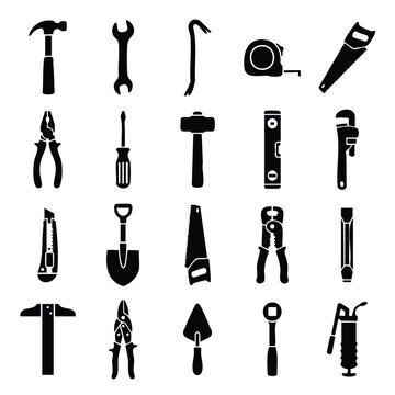 Collection of various construction and DIY tools isolated on white background.