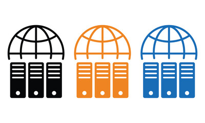 Naklejka premium Three server racks under global network illustration