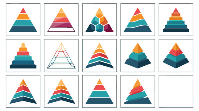 Set of colorful pyramid charts and diagrams for data visualization