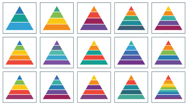 Colorful pyramid icons set with rainbow gradient
