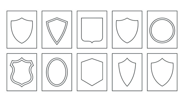 Set of ten shield icons with various shapes and designs for security