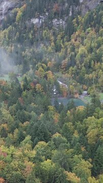 Vertical Aerial View of Blausee Lake Switzerland