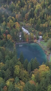 Vertical Aerial View of Blausee Lake Switzerland