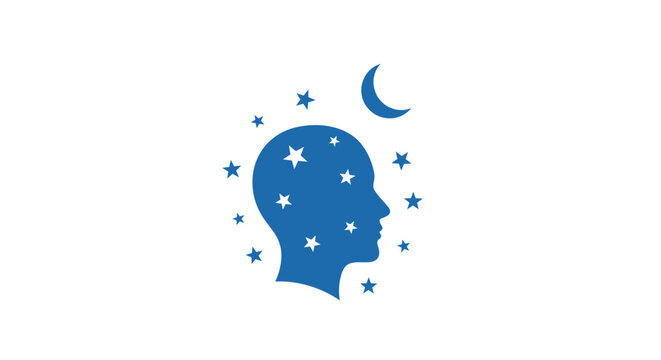 Blue silhouette head with stars and moon.