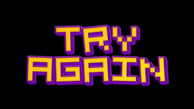 Animated Text TRY AGAIN with Animated Alpha Channel &ndash; 3D Pixel Gaming Text with Retro Arcade Style